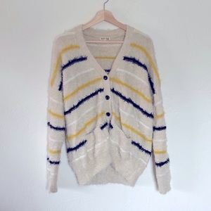 Woven Heart✨Yellow & Black Stripe Eyelash Button Cardigan